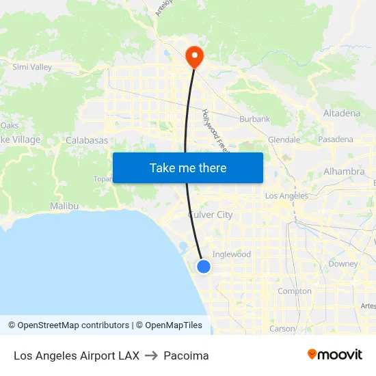 Los Angeles Airport LAX to Pacoima map