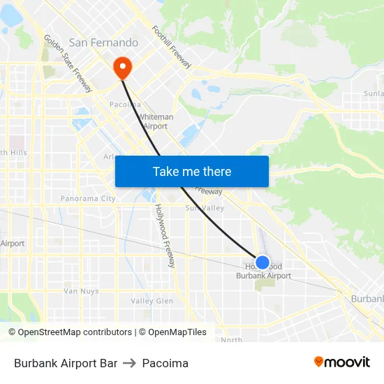 Burbank Airport Bar to Pacoima map