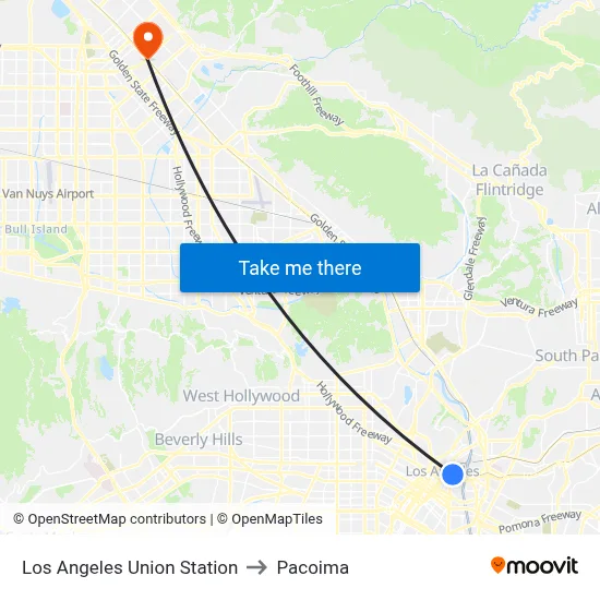 Los Angeles Union Station to Pacoima map