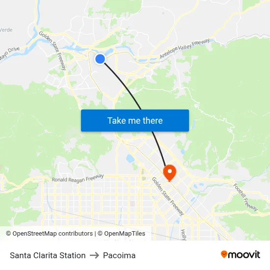 Santa Clarita Station to Pacoima map