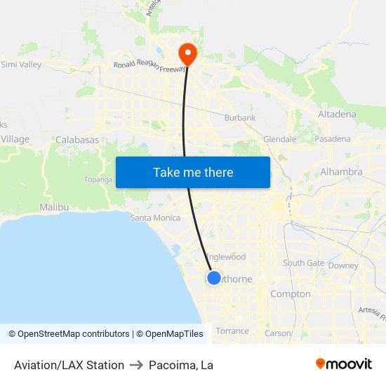 Aviation/LAX Station to Pacoima, La map