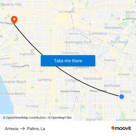 Artesia to Palms, La map