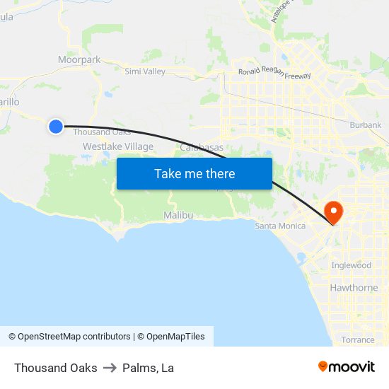 Thousand Oaks to Palms, La map