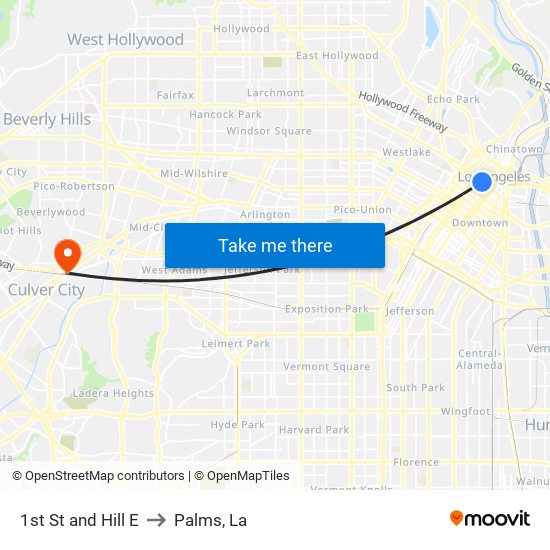 1st St and Hill E to Palms, La map