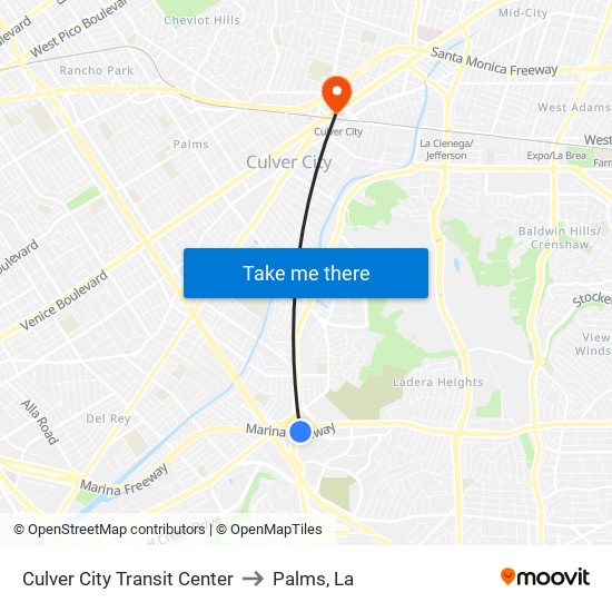 Culver City Transit Center to Palms, La map