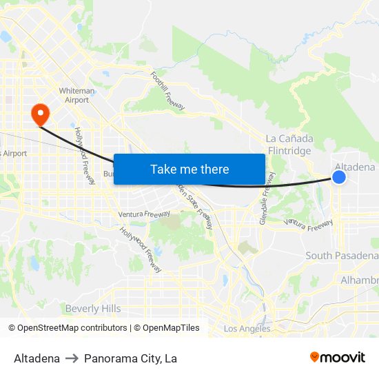 Altadena to Panorama City, La map