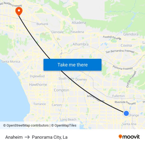 Anaheim to Panorama City, La map