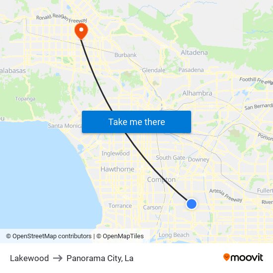 Lakewood to Panorama City, La map