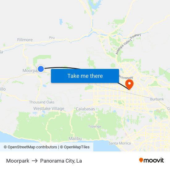 Moorpark to Panorama City, La map