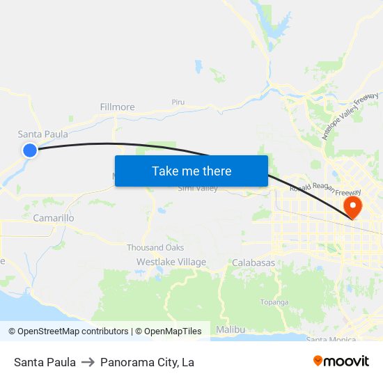 Santa Paula to Panorama City, La map