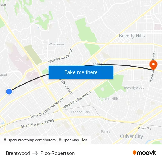 Brentwood to Pico-Robertson map