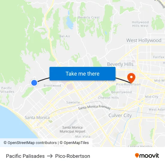 Pacific Palisades to Pico-Robertson map