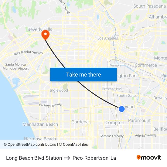 Long Beach Blvd Station to Pico-Robertson, La map