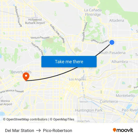 Del Mar Station to Pico-Robertson map
