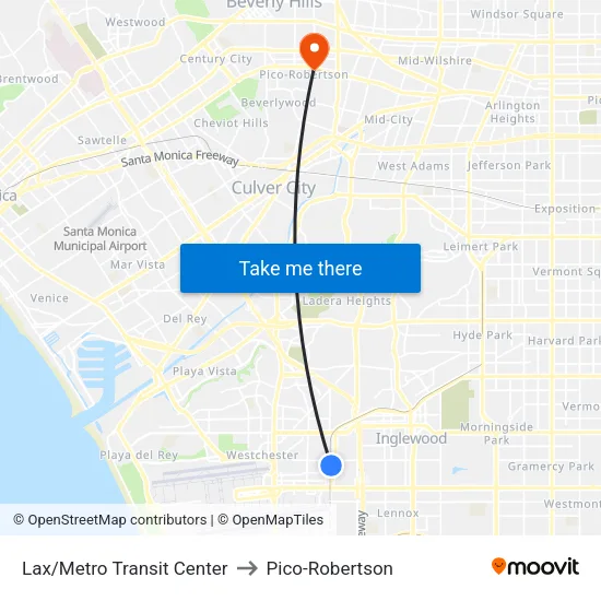 Lax/Metro Transit Center to Pico-Robertson map