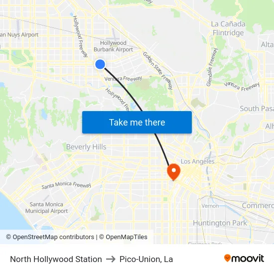 North Hollywood Station to Pico-Union, La map