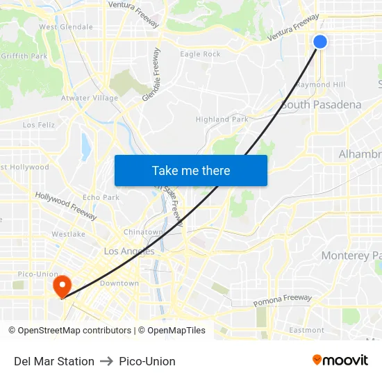 Del Mar Station to Pico-Union map