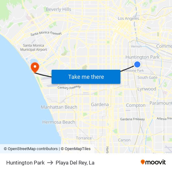 Huntington Park to Playa Del Rey, La map