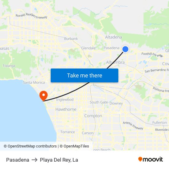 Pasadena to Playa Del Rey, La map