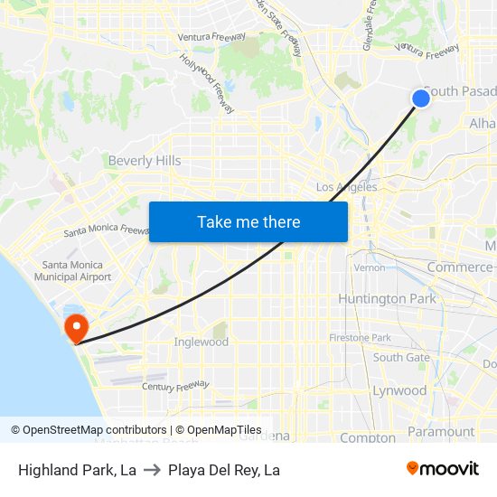 Highland Park, La to Playa Del Rey, La map