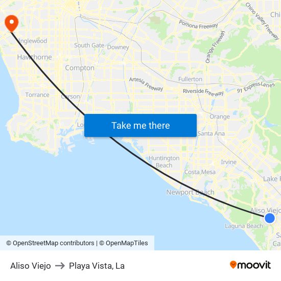 Aliso Viejo to Playa Vista, La map