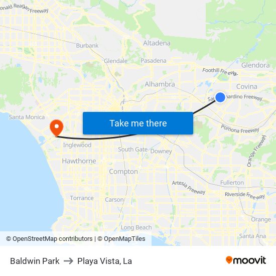 Baldwin Park to Playa Vista, La map