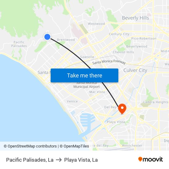 Pacific Palisades, La to Playa Vista, La map