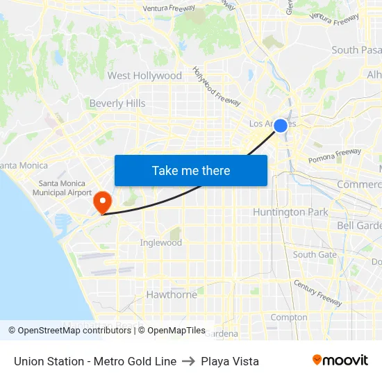 Union Station - Metro Gold Line to Playa Vista map
