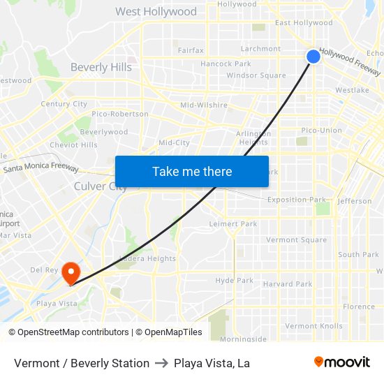 Vermont / Beverly Station to Playa Vista, La map