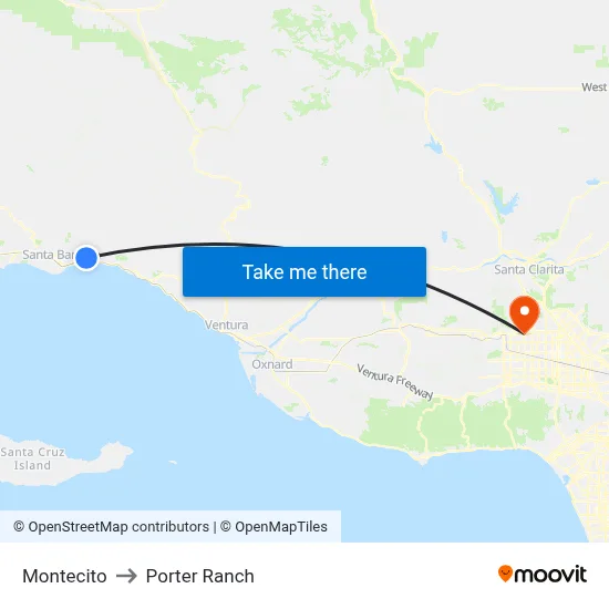 Montecito to Porter Ranch map