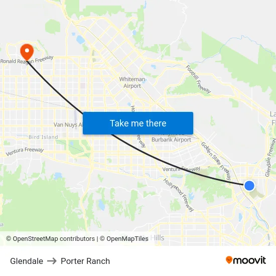 Glendale to Porter Ranch map