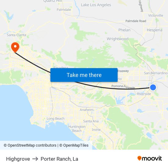 Highgrove to Porter Ranch, La map