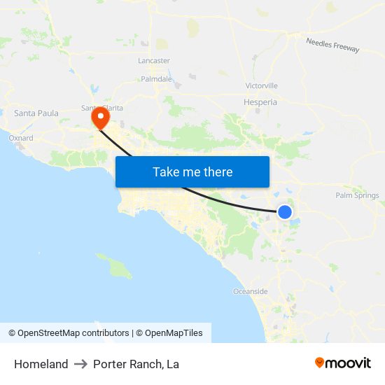 Homeland to Porter Ranch, La map