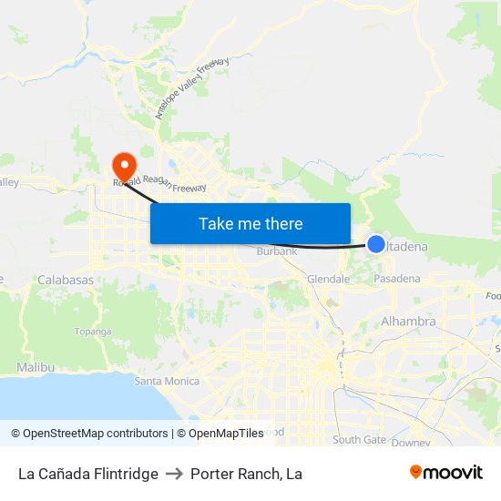 La Cañada Flintridge to Porter Ranch, La map