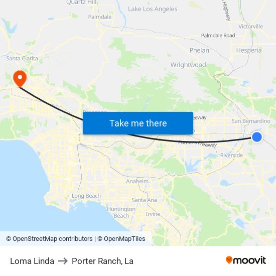 Loma Linda to Porter Ranch, La map