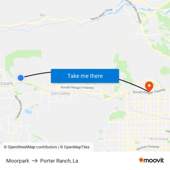 Moorpark to Porter Ranch, La map