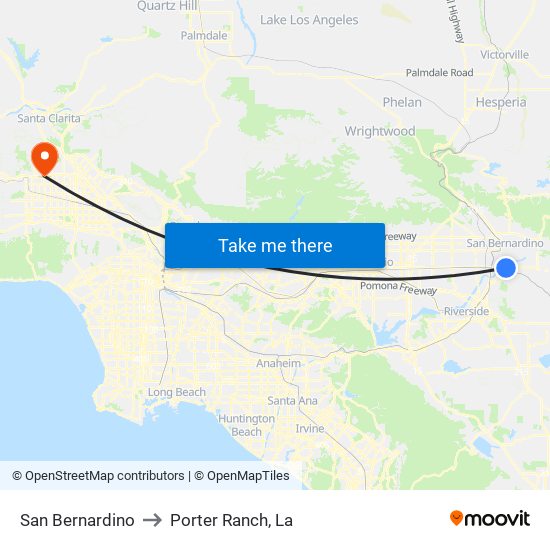 San Bernardino to Porter Ranch, La map