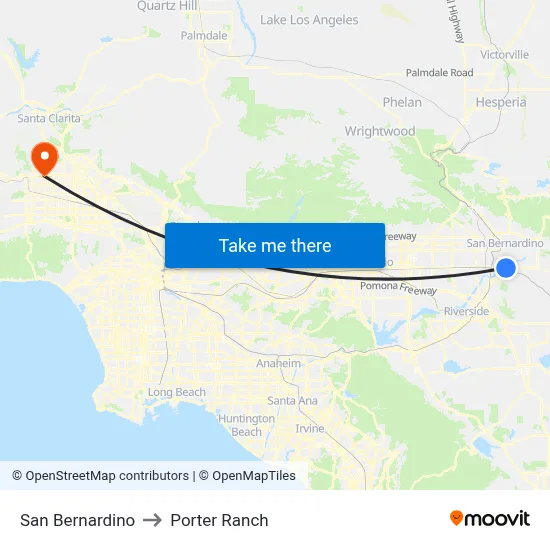 San Bernardino to Porter Ranch map
