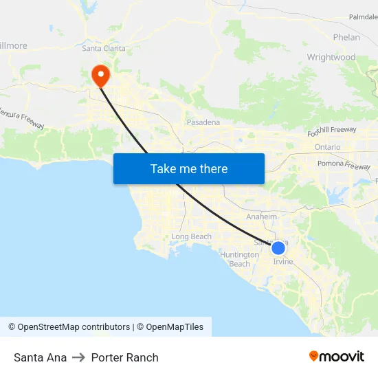 Santa Ana to Porter Ranch map