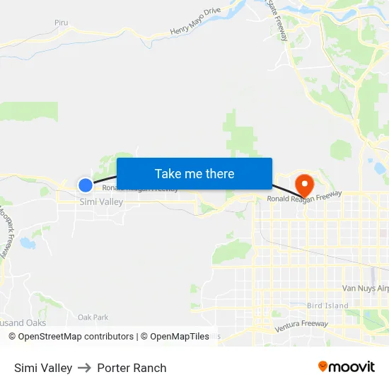Simi Valley to Porter Ranch map