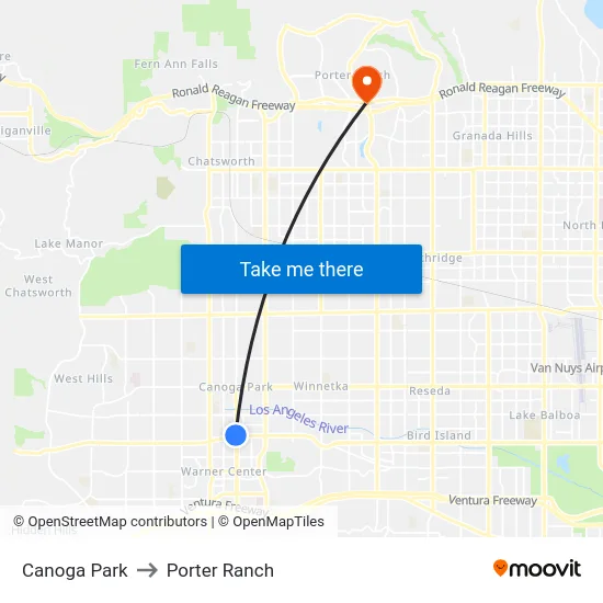 Canoga Park to Porter Ranch map