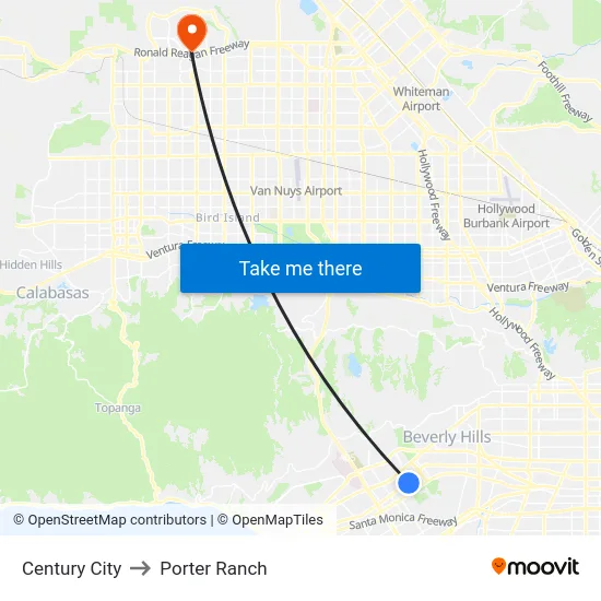 Century City to Porter Ranch map