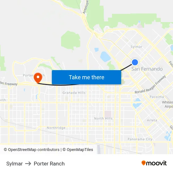 Sylmar to Porter Ranch map
