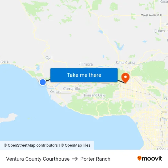 Ventura County Courthouse to Porter Ranch map