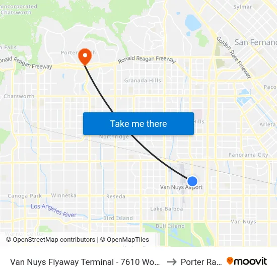 Van Nuys Flyaway Terminal - 7610 Woodley Ave to Porter Ranch map