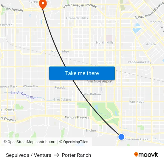Sepulveda / Ventura to Porter Ranch map