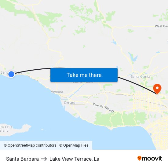 Santa Barbara to Lake View Terrace, La map
