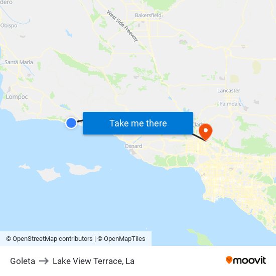 Goleta to Lake View Terrace, La map