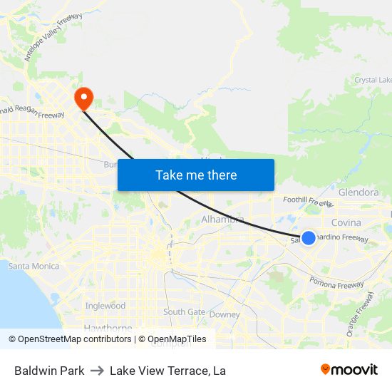 Baldwin Park to Lake View Terrace, La map