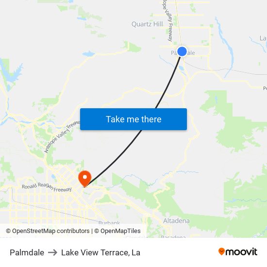 Palmdale to Lake View Terrace, La map